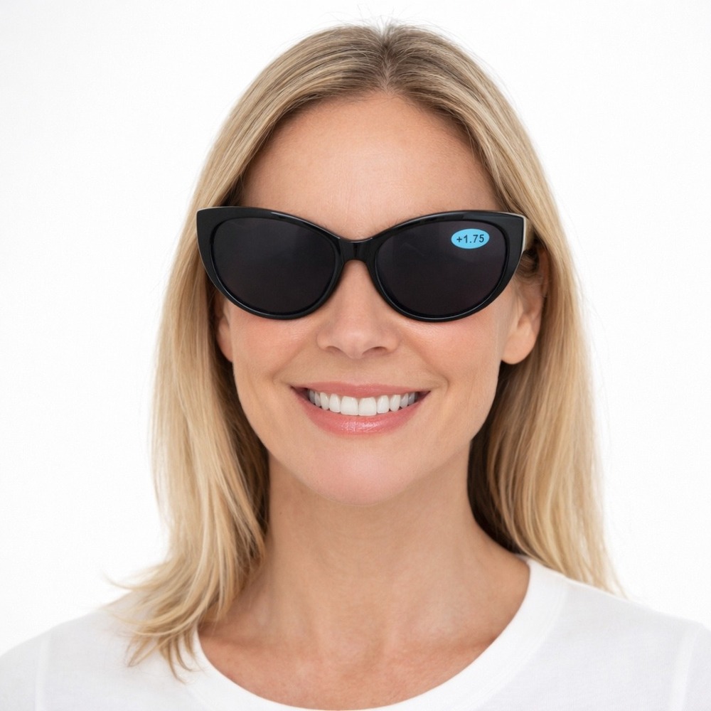 Vision World Black Cat Eye Bifocal Sunglasses Readers +1.75 UV Protection 104-49